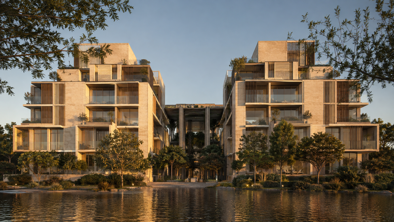 Original AI-created exterior from the fictional Realyth Residences 01 brochure